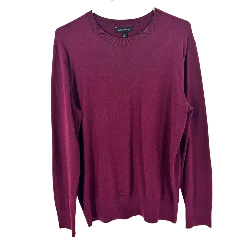 Banana Republic Mens Burgundy Cashmere Blend Crewneck Sweater Elbow Patches L‎